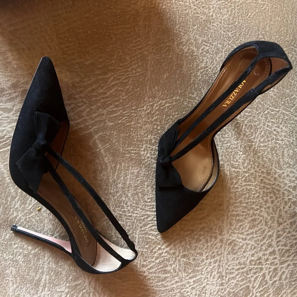 Aquazurra Suede Parisienne Bow Pump S6.5